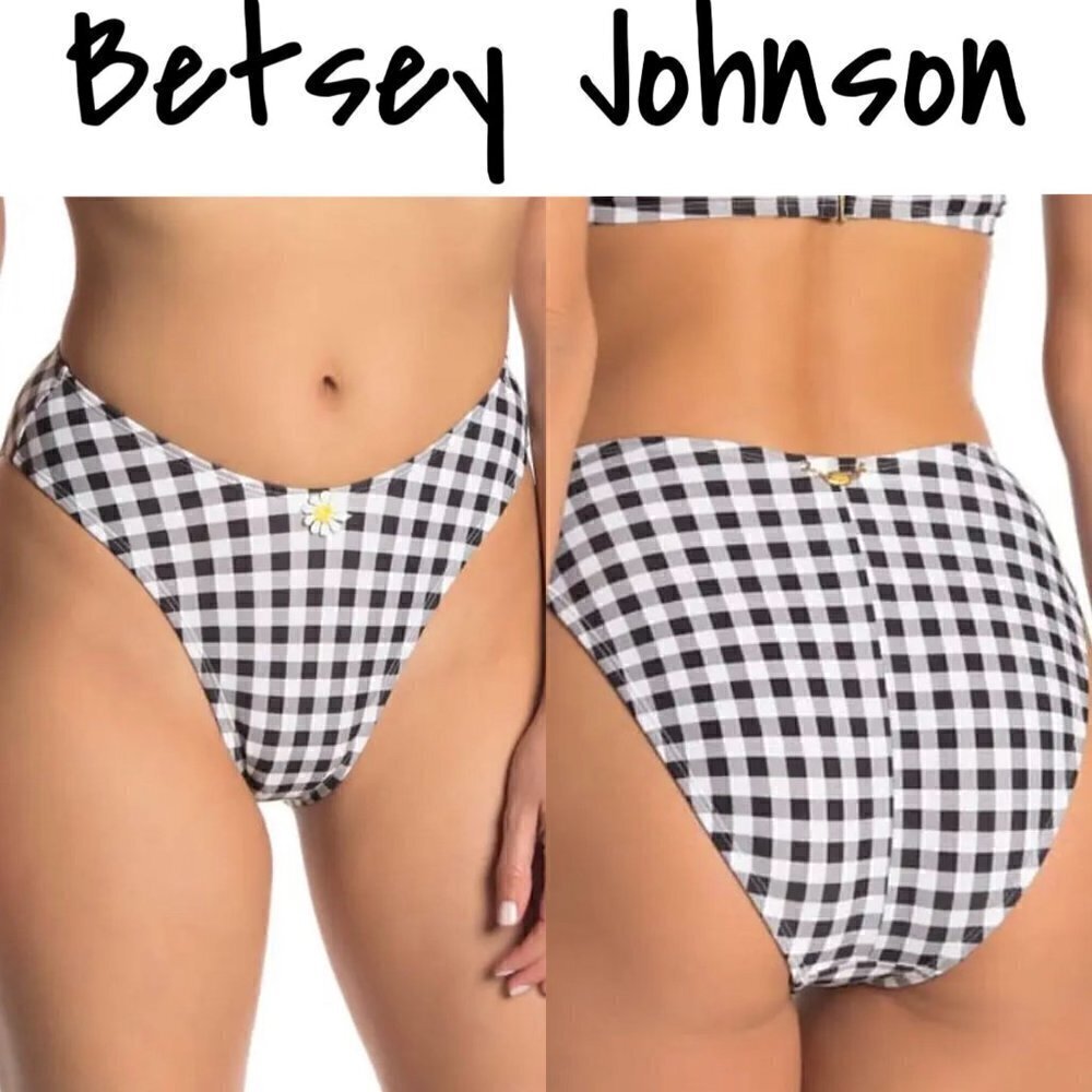 NEW Betsey Johnson Black White Gingham Print Bikini Bottom Size Large